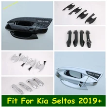 

Side Door Handle Bowl Grab Protective Cover Trim ABS Chrome / Carbon Fiber Look Exterior Refit Kit For Kia Seltos 2019 2020 2021