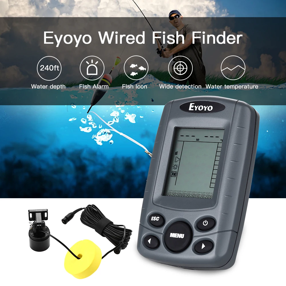 Eyoyo Portable 2.4 Inch LCD Fish Finder 240FT Depth Range Fishing Finder with Wired Sonar Sensor Transducer for Fishing Beginner
Eyoyo Portable 2.4 Inch LCD Fish Finder 240FT Depth Range Fishing Finder with Wired Sonar Sensor Transducer for Fishing Beginner