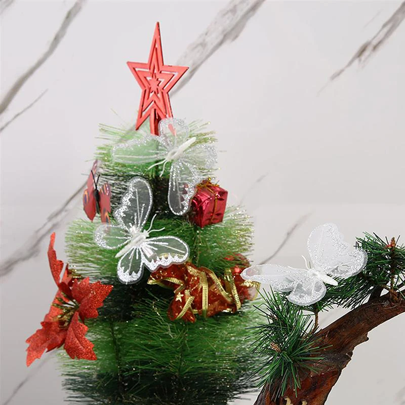 

12 шт. Рождество Дерево бабочка зажим Рождественская елка кулон бабочки зажим Новогодние украшения для рождественской елки рождественские украшения