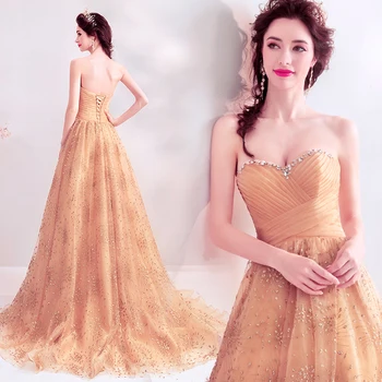 Golded Evening Dress A-line Sequins Tulle Crystal Beaded Diamond Luxury 2020 New Fashion Party Dresses Evening Gowns JA59 
Golded Evening Dress A-line Sequins Tulle Crystal Beaded Diamond Luxury 2020 New Fashion Party Dresses Evening Gowns JA59