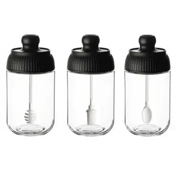 300ml Seasoning Bottle Glass Condiment Storage Containers Condiment Pot Spice jar with Spoon Honey Pot Oil Brush Bottle New./ 
300ml Seasoning Bottle Glass Condiment Storage Containers Condiment Pot Spice jar with Spoon Honey Pot Oil Brush Bottle New./