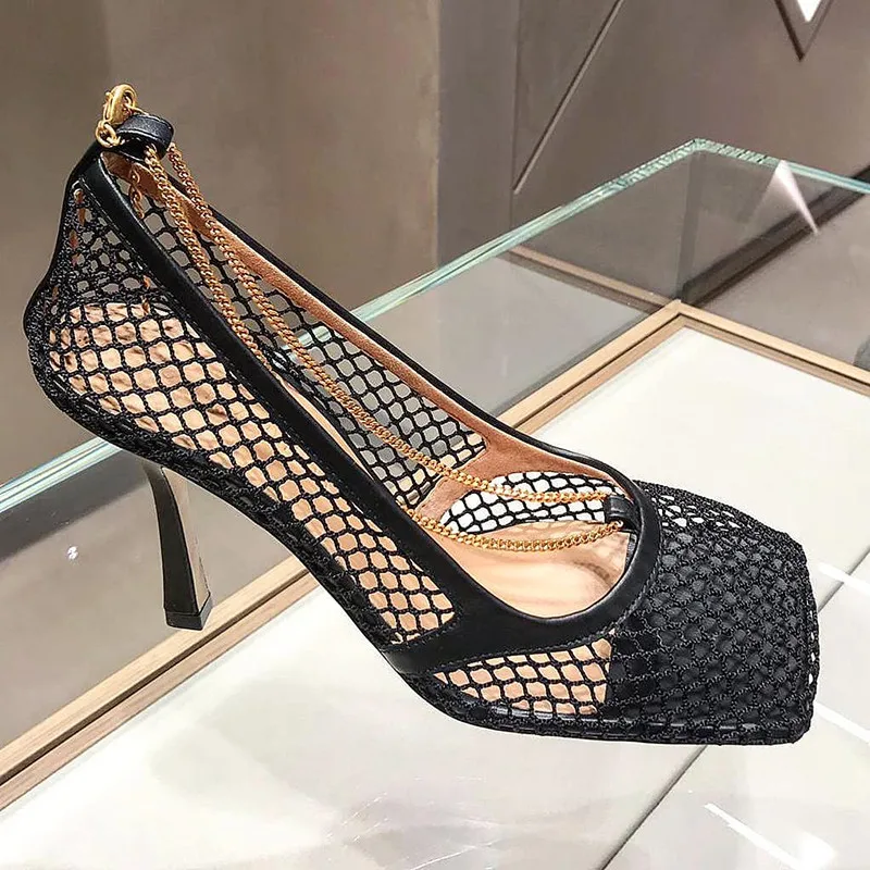 2019 Mesh High Heel Pumps Women Shoes Gold Metal Chain Studded Ladies Stiletto Pumps Dress Summer Square Toe Sandals Shoes Woman
2019 Mesh High Heel Pumps Women Shoes Gold Metal Chain Studded Ladies Stiletto Pumps Dress Summer Square Toe Sandals Shoes Woman