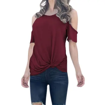 Women's Short Sleeve Hollow Out Shoulder Tops Twist Knot Casual Loose Solid Color T-Shirts 
Women's Short Sleeve Hollow Out Shoulder Tops Twist Knot Casual Loose Solid Color T-Shirts