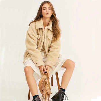 Autumn Winter Coat Women Casual Vintage Loose Bomber Lamb Teddy Bear Jacket Femme Pocket Single Breasted Turn-down Collar 
Autumn Winter Coat Women Casual Vintage Loose Bomber Lamb Teddy Bear Jacket Femme Pocket Single Breasted Turn-down Collar