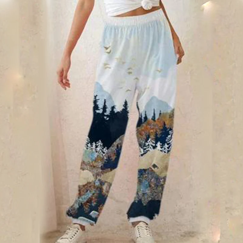 

2022 Spring and Autumn Women's Sweatpants Fashion Mountain Landscape Print Sports Running Pants Women Gym Trousers