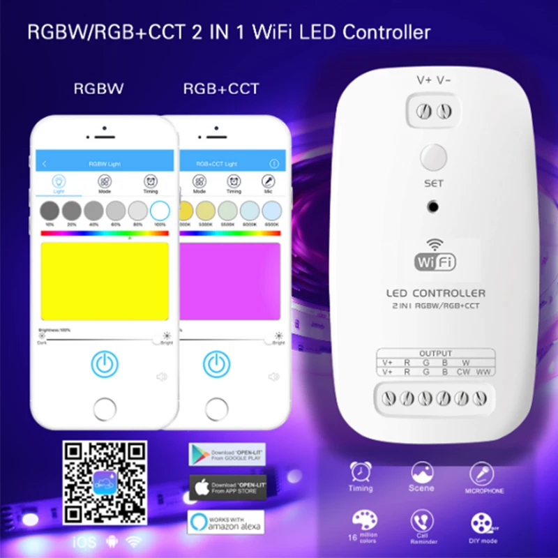 New LED Wifi Controller RGBW RGB+CCT 2 in 1 smart Strip Light Controller Compatible with Alexa Assistant for An iOS System
New LED Wifi Controller RGBW RGB+CCT 2 in 1 smart Strip Light Controller Compatible with Alexa Assistant for An iOS System