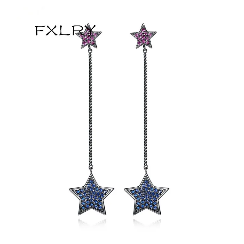 

FXLRY Personality Multicolor Micro Inlay AAA Zircon The Stars Long Earrings Women Fashion Jewelry Accessories