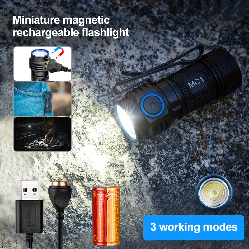 Trustfire MC1 Magnetic LED Flashlight Rechargeable 2A Pocket Light Magnet Mini EDC Work Lamp Keychain with IMR16340 Battery
Trustfire MC1 Magnetic LED Flashlight Rechargeable 2A Pocket Light Magnet Mini EDC Work Lamp Keychain with IMR16340 Battery