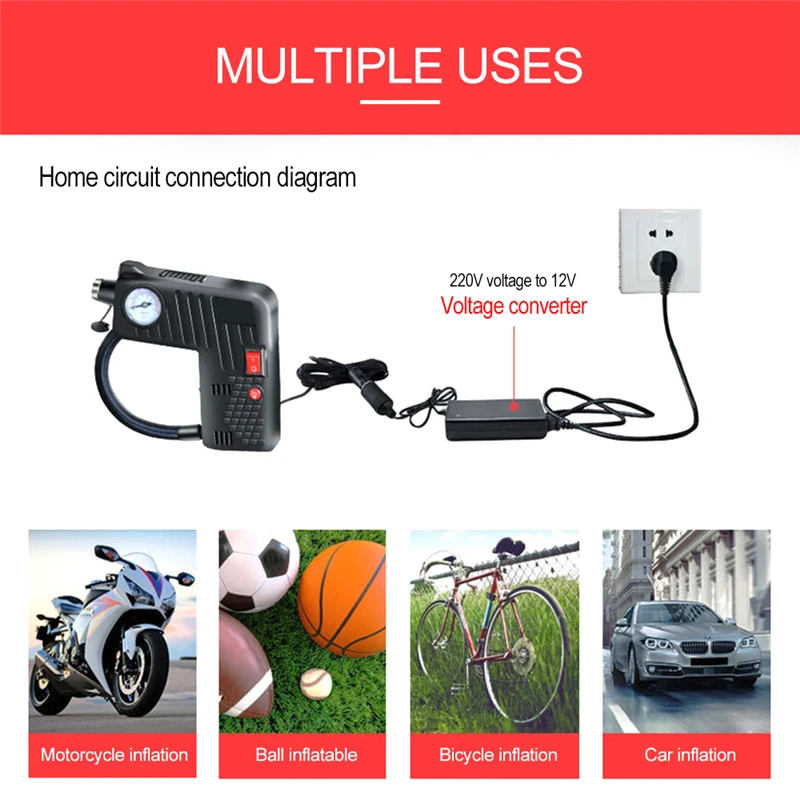 DC 12V 80W Multi-Function Electric Car Air Pump Emergency Tool Tire Inflator Compressor Motorcycles Bicycle Auto Car Accessories
DC 12V 80W Multi-Function Electric Car Air Pump Emergency Tool Tire Inflator Compressor Motorcycles Bicycle Auto Car Accessories