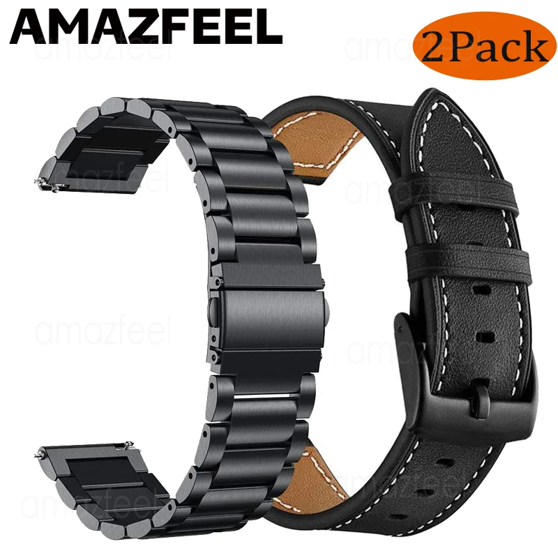 Металлический ремешок + из натуральной кожи для Samsung Galaxy watch 3 45 мм 41 мм/Active 2 /Watch 4 46