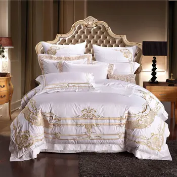 White Satin Gold Thread Embroidery Bedding Set Luxury Egyptian Cotton Queen King Size Duvet Cover Set Bed Sheet 4/6pcs
White Satin Gold Thread Embroidery Bedding Set Luxury Egyptian Cotton Queen King Size Duvet Cover Set Bed Sheet 4/6pcs