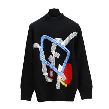 Runway Women's Sweaters Embroidery Patchwork Designer 2019 Autumn Winter Knitted Pullovers Lady Personality Geometric Thick Tops
Runway Women's Sweaters Embroidery Patchwork Designer 2019 Autumn Winter Knitted Pullovers Lady Personality Geometric Thick Tops
