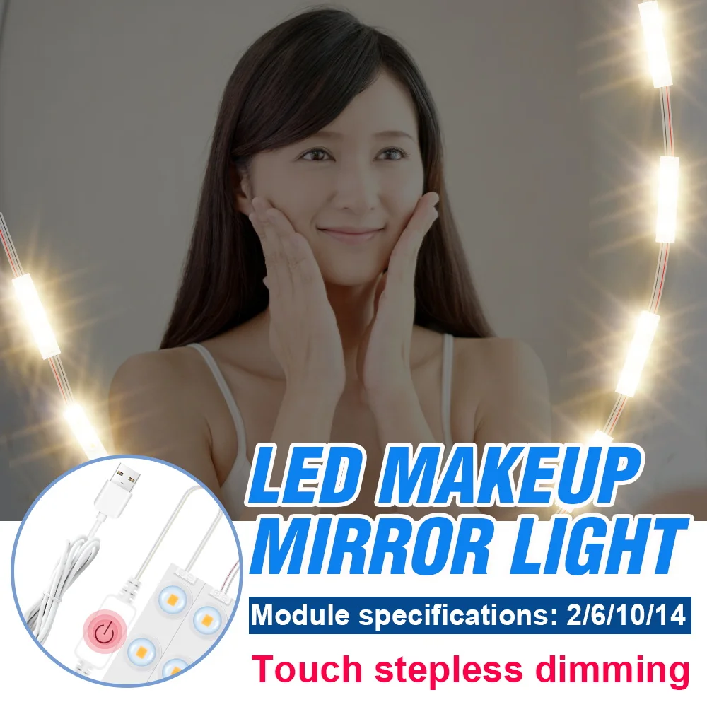 LED Cosmetic Light Makeup Mirror Lamp 5V Dressing Table Hollywood Wall Lamp LED USB Adjustable Brightness Kit 2 6 10 14 Modules
LED Cosmetic Light Makeup Mirror Lamp 5V Dressing Table Hollywood Wall Lamp LED USB Adjustable Brightness Kit 2 6 10 14 Modules