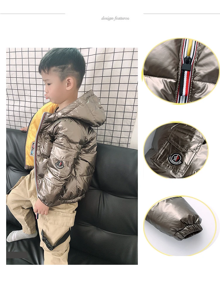 Winter Jacket For Girls Boys Coats Jacket Kids Fashion Down Cotton Coat Waterproof Snowsuit Pink Gold Silver Jacket Hooded Parka