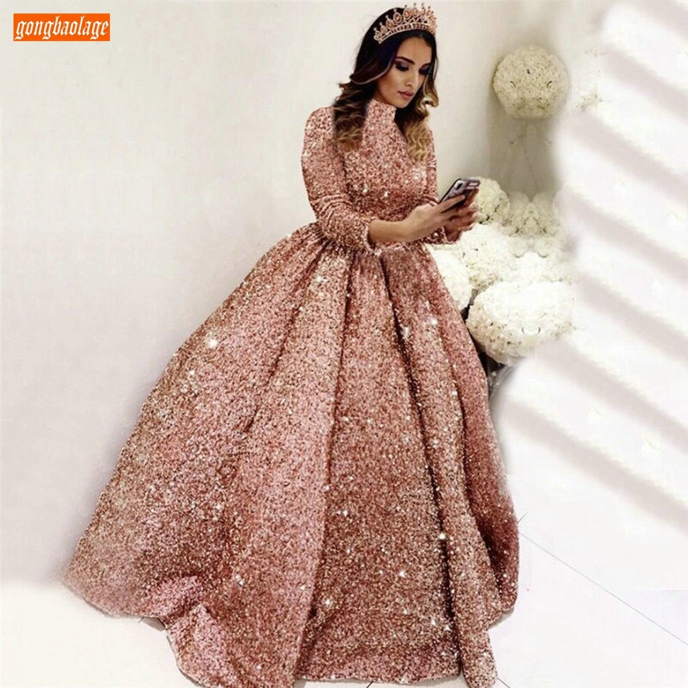 Pink Evening Dresses Long Slleeves Lace Up Ball Gown High Neck Women Reflective Dress Custom Made Vestidos De Fiesta De Noche
Pink Evening Dresses Long Slleeves Lace Up Ball Gown High Neck Women Reflective Dress Custom Made Vestidos De Fiesta De Noche