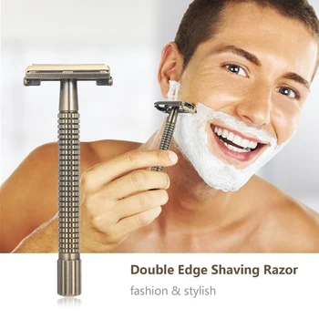 

Metal Double-edged Shaving Razor Safety Beard Razor Manual Mustache Removal Traditional Shaving Tool for Hotel Home Travel
