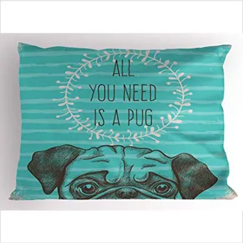 Pug Pillow Sham, Animal Image of a Dog with All You Need is a Pug Words on an Aqua Background, Decorative Standard Queen Size Pr
Pug Pillow Sham, Animal Image of a Dog with All You Need is a Pug Words on an Aqua Background, Decorative Standard Queen Size Pr