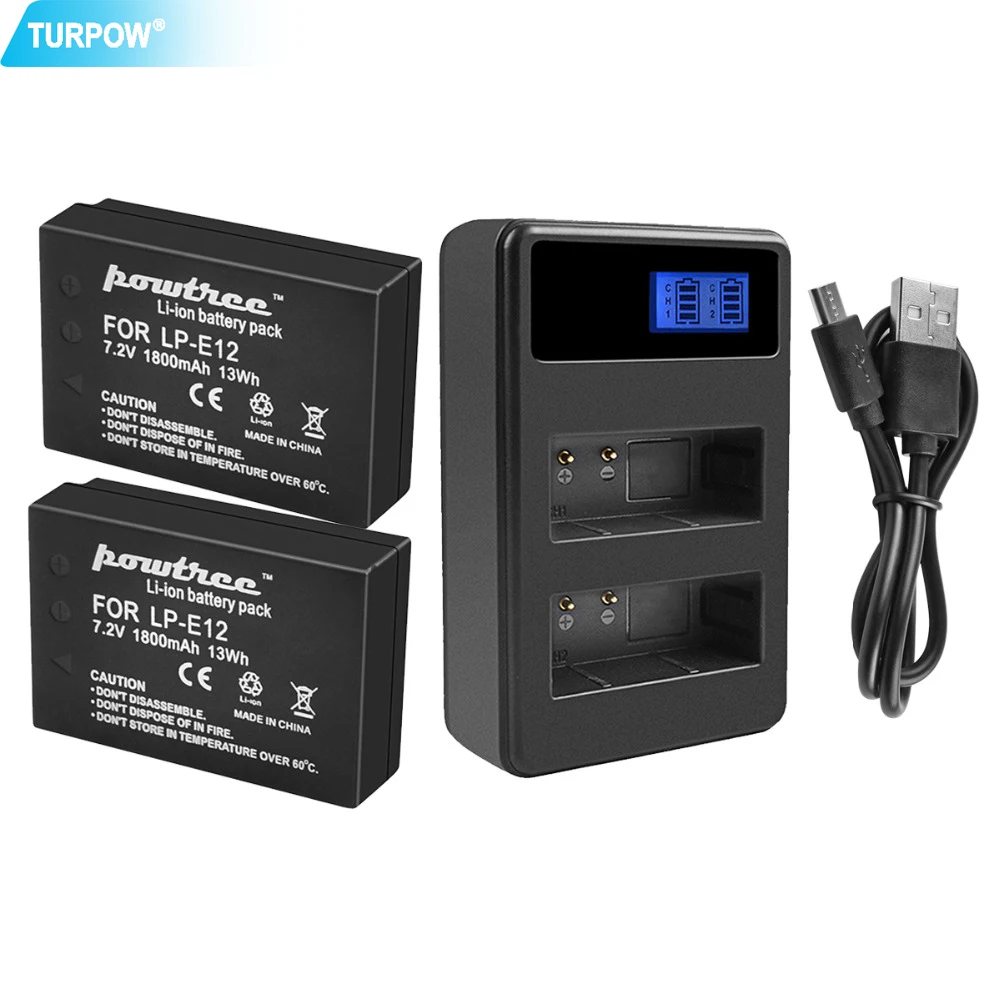 Turpow 1800mAh 7.2V For Canon LP-E12 LP E12 LPE12 AKKU + LCD USB Dual Charger For Canon EOS 100D M100 M10 Camera Battery
Turpow 1800mAh 7.2V For Canon LP-E12 LP E12 LPE12 AKKU + LCD USB Dual Charger For Canon EOS 100D M100 M10 Camera Battery