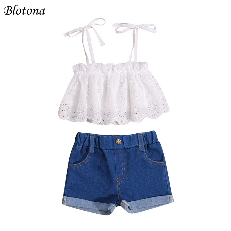 Blotona Toddler Girls 2Pcs Summer Outfits, Sleeveless Tie Strap Lace Tops + Solid Color Elastic Waist Denim Shorts Set, 0-6Years
Blotona Toddler Girls 2Pcs Summer Outfits, Sleeveless Tie Strap Lace Tops + Solid Color Elastic Waist Denim Shorts Set, 0-6Years