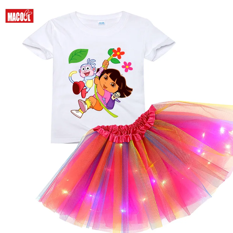 

Kids Girls Dress Sets Dress Birthday Party Girl 2021 Summer Baby Short Sleeve T-Shirt+skirts for Teen Girls Children Clothes Set