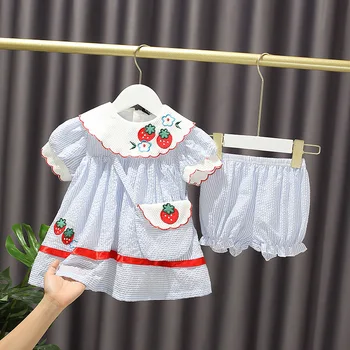 Little Girl's Strawberry Lapel Vertical Stripe Skirt + Lace Shorts Princess Hipster Suit Skirt Fashion Baby Girls Combed Cotton
Little Girl's Strawberry Lapel Vertical Stripe Skirt + Lace Shorts Princess Hipster Suit Skirt Fashion Baby Girls Combed Cotton