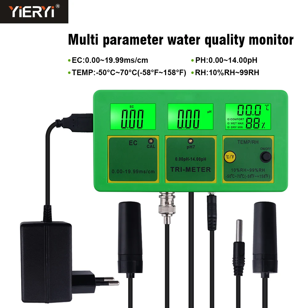 Yieryi PH/Φ PH метр 4 в 1 TEMP EC RH тестер качества воды монитор многопараметрический