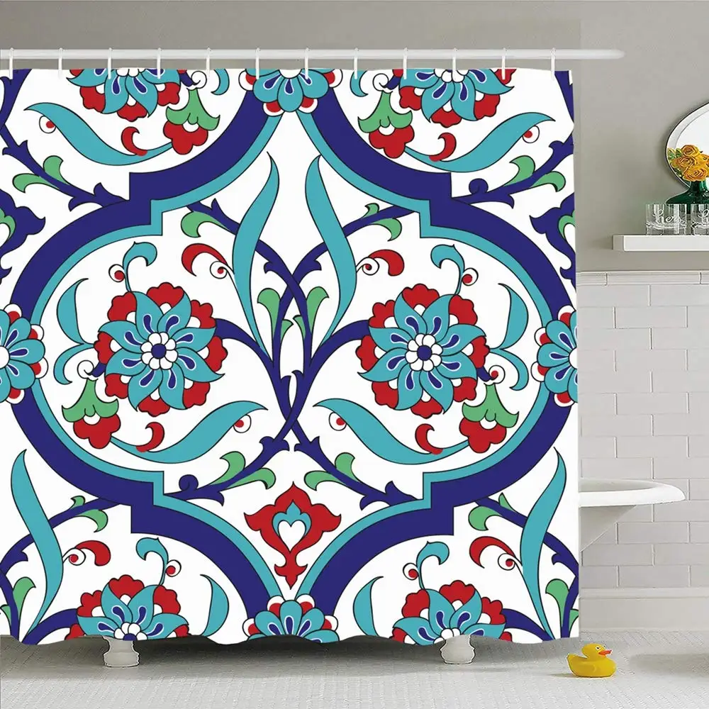 Shower Curtain Set with Hooks 66x72 Floral Iznik Tile Pattern Style Stylized Flowers Seamless Design Classical Grid Repeating
Shower Curtain Set with Hooks 66x72 Floral Iznik Tile Pattern Style Stylized Flowers Seamless Design Classical Grid Repeating