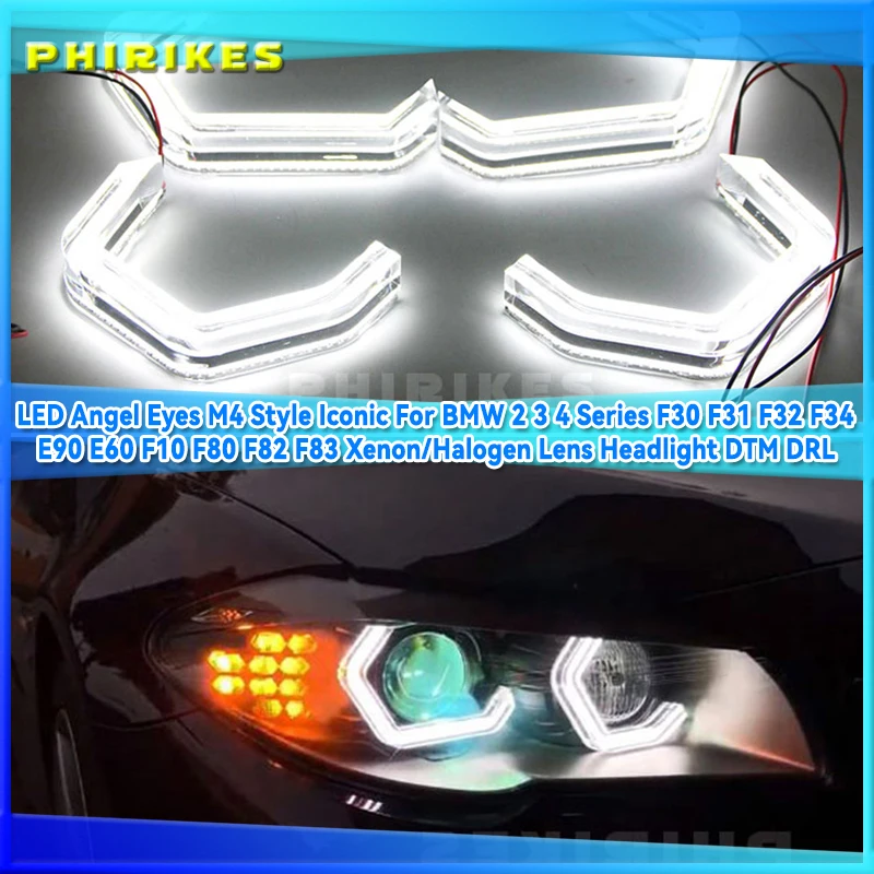 

LED Angel Eyes M4 Style Iconic For BMW 2 3 4 Series F30 F31 F32 F34 E90 E60 F10 F80 F82 F83 Xenon/Halogen Lens Headlight DTM DRL