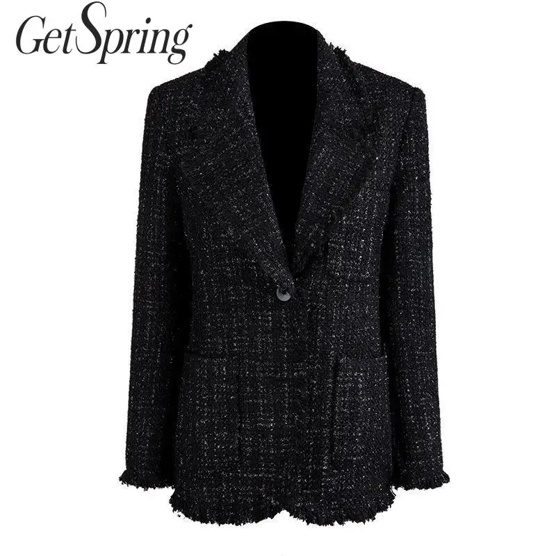 GetSpring Women Blazer Single Button Long Sleeve Ladies Black Blazer Coat Tassel Elegant Women's Slim Suit Jacket Woman Jacket
GetSpring Women Blazer Single Button Long Sleeve Ladies Black Blazer Coat Tassel Elegant Women's Slim Suit Jacket Woman Jacket