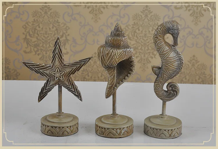 

Mediterranean style sea horse starfish conch statue figures resin craft desktop sculpture living room home decoration a113