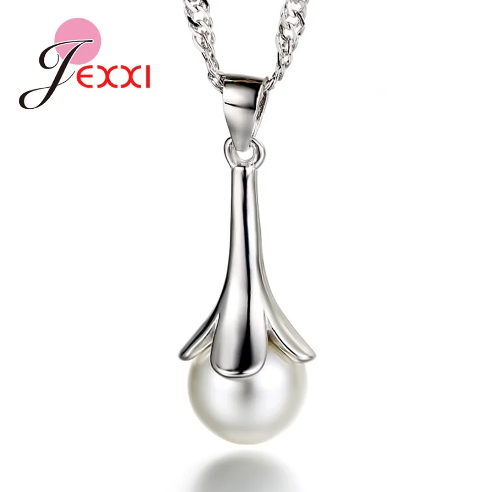 Женский набор украшений серьги/ожерелье с цветком из серебра и пресноводного