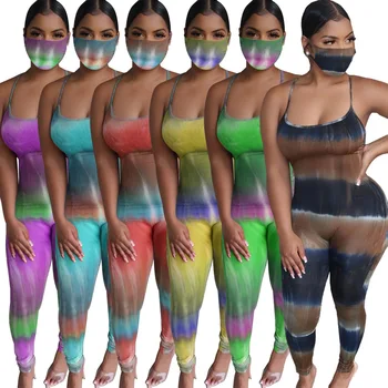 2020 Summer Women's Jumpsuit European and American Tie-dye Print Slacks on the Back Sexy Style with a Mask
2020 Summer Women's Jumpsuit European and American Tie-dye Print Slacks on the Back Sexy Style with a Mask
