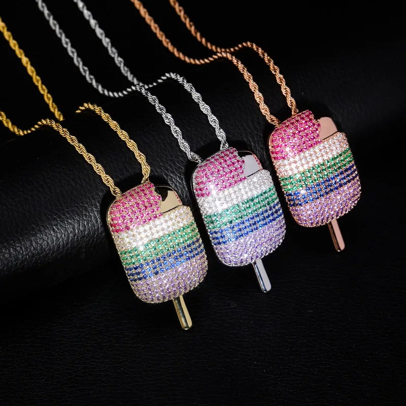 Hip Hop Multicolor CZ Stone Paved Iced Out Bling Ice Cream Pendants Necklace for Men Women Rapper Jewelry Rose Gold Silver Color
Hip Hop Multicolor CZ Stone Paved Iced Out Bling Ice Cream Pendants Necklace for Men Women Rapper Jewelry Rose Gold Silver Color