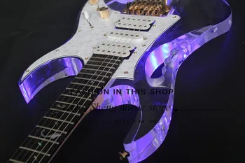 free shipping acrylic electric guitar with blue\green LED,tremolo bridge,golden hardware,maple neck,HSH pickups 
free shipping acrylic electric guitar with blue\green LED,tremolo bridge,golden hardware,maple neck,HSH pickups