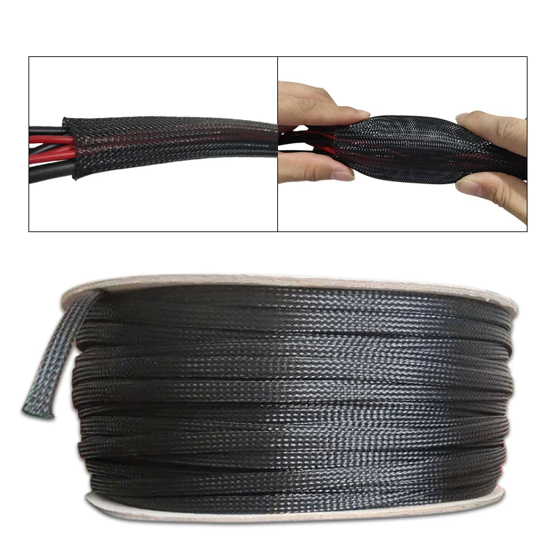 

Black Nylon Mesh Tube PET Wire Sleeving Spiral Wrapping Expandable Insulated Braid Tight 3mm to 100mm Cable Sleeve