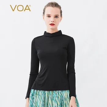 VOA black silk knitwear T-shirt women's long sleeve lace high neck silk bottoming shirt thermal underwear b5282
VOA black silk knitwear T-shirt women's long sleeve lace high neck silk bottoming shirt thermal underwear b5282