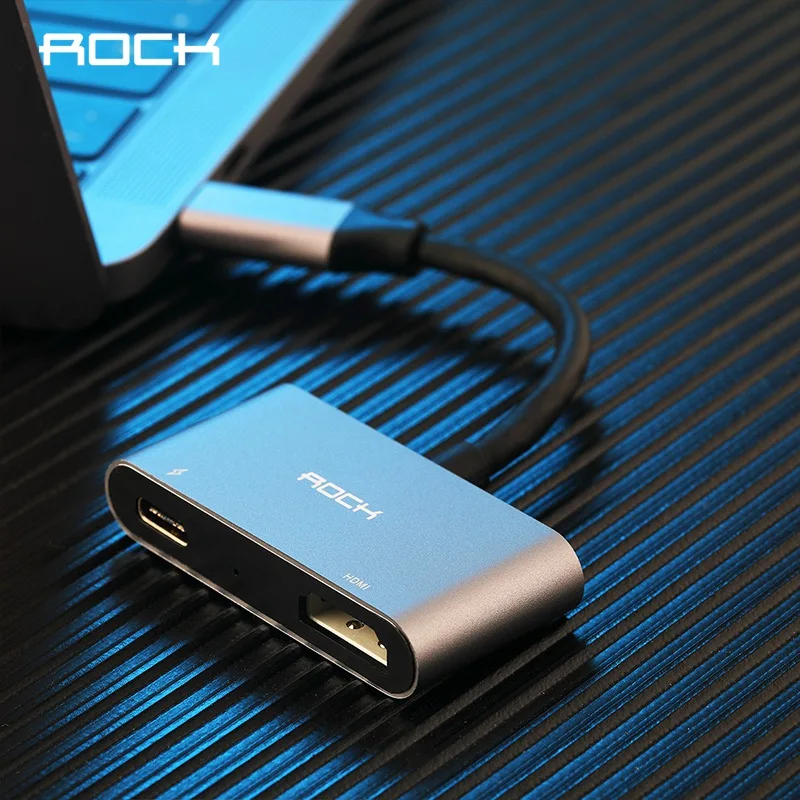 Адаптер ROCK USB C к HDMI концентратор Type PD Кабель-адаптер для быстрой зарядки MacBook USBC Hub