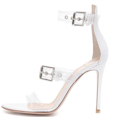 Women's Transparent PVC Block High-Heeled Sandals Metal Buckle White Leather Shoes Famous Designer large size Zapatos De Mujer
Women's Transparent PVC Block High-Heeled Sandals Metal Buckle White Leather Shoes Famous Designer large size Zapatos De Mujer