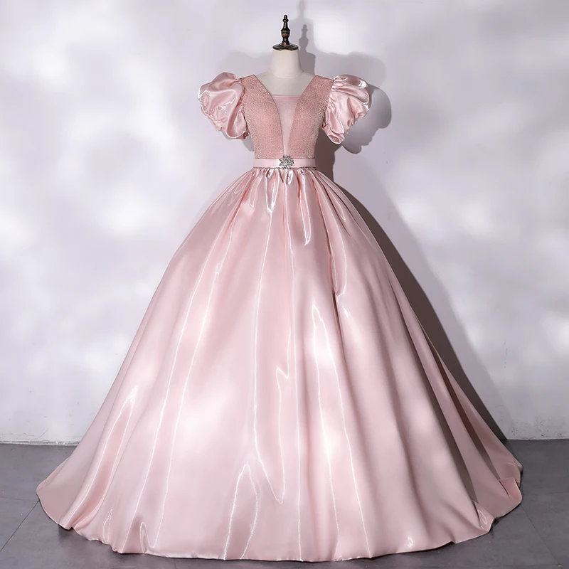 Elegant Satin Formal Evening Dresses Retro Puff Sleeve Tulle O-Neck Princess Ball Gown Women's Quinceanera Dress 
Elegant Satin Formal Evening Dresses Retro Puff Sleeve Tulle O-Neck Princess Ball Gown Women's Quinceanera Dress