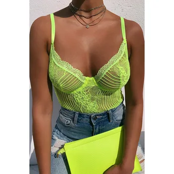 Lace Lingerie Sexy Bodysuit Women Embroidery Floral Transparent Jumpsuit Fluorescent Green V-neck Erotic Bodystocking Overalls 
Lace Lingerie Sexy Bodysuit Women Embroidery Floral Transparent Jumpsuit Fluorescent Green V-neck Erotic Bodystocking Overalls
