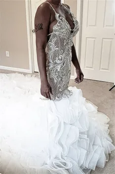 Robe de Mariee Sleeveless Appliques V-neck Mermaid Fascinating Spaghetti-Straps Wedding Dresses
Robe de Mariee Sleeveless Appliques V-neck Mermaid Fascinating Spaghetti-Straps Wedding Dresses