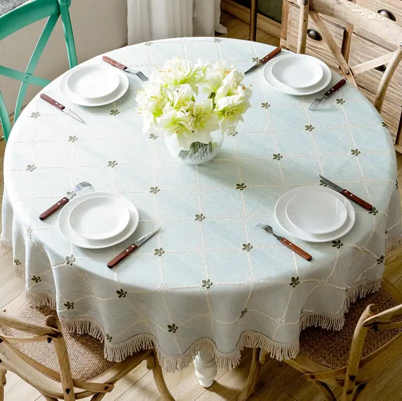 

Luxury Jacquard Table Cloth Round Table Cover Embroidered Wedding Party Home Tablecloth Cotton Linen Tablecloths with Tassels