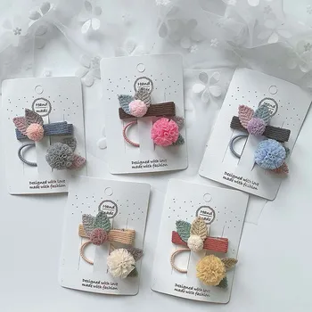 

2Pcs/set Ball Lace Pom Adjustable 1Pair Girls Kids Elastic Hair Ties Set Hair Rope Flower Ponytail Holder Cute Children