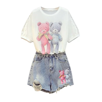 Women Large Plus Size Short Suit Fashion cartoon T Shirt Top And Demin Pant Two Piece Set Summer Cloth Elegant Matching Big Set
Women Large Plus Size Short Suit Fashion cartoon T Shirt Top And Demin Pant Two Piece Set Summer Cloth Elegant Matching Big Set
