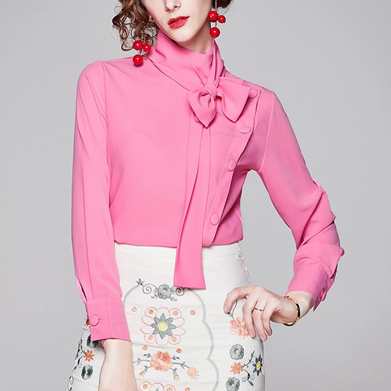 JSXDHK Fashion 2019 Runway Designer Women's Shirt Tops Autumn Winter Pink Bow Long Sleeve Turtleneck Work Wear Ladies Blouse
JSXDHK Fashion 2019 Runway Designer Women's Shirt Tops Autumn Winter Pink Bow Long Sleeve Turtleneck Work Wear Ladies Blouse