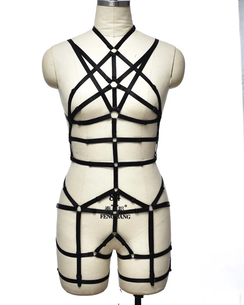 

Goth Clothes Body Harness Set Punk Pole Dance Harness Bra Rave sexy Bdsm Leg Garter Belt Bondage Sexy Lingerie Body Cage