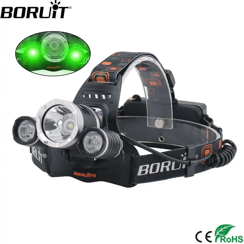 

BORUiT RJ-3000 Green Light LED Headlamp 3-Mode Waterproof Headlight Rechargeable 18650 Head Torch for Hunting Camping