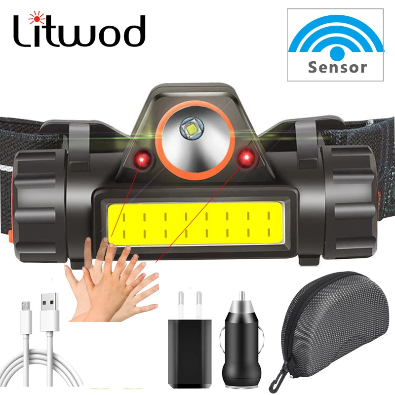 XP-G Q5+COB Zoomable Led Headlamp Head Flashlight Lamp Headlight Built in Rechargeable 18650 Battery Working Portable Light | Лампы и
