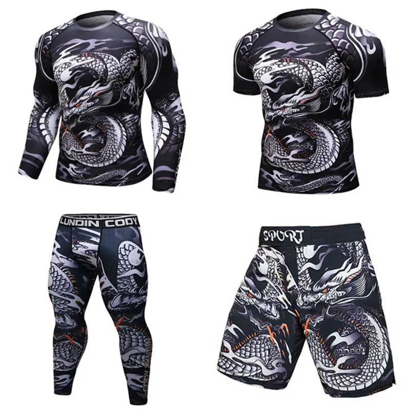 Для мужчин s ММА Jiu Jitsu (джиу джицу) футболки Фитнес бокс комплект из Джерси