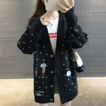 Women Sweaters Autumn Winter Outerwear Sweater V-neck Casual Knit Cardigans Cartoon Embroidery Long Sleeve Korean Loose Cardigan
Women Sweaters Autumn Winter Outerwear Sweater V-neck Casual Knit Cardigans Cartoon Embroidery Long Sleeve Korean Loose Cardigan